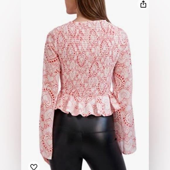 BCBGeneration peplum bell long sleeve sweetheart sheer white red valentines top - Picture 3 of 12